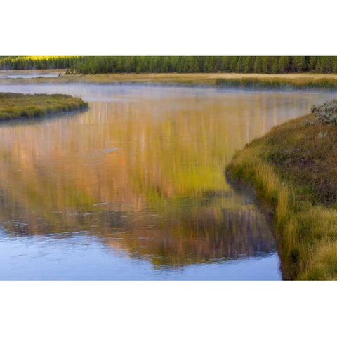 Wyoming, Yellowstone Morning at Madison River Black Modern Wood Framed Art Print with Double Matting by Paulson, Don