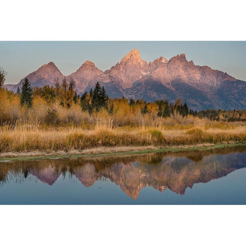 USA-Wyoming-Grand Teton National Park Grand Teton Mountains reflect in lake White Modern Wood Framed Art Print by Jaynes Gallery