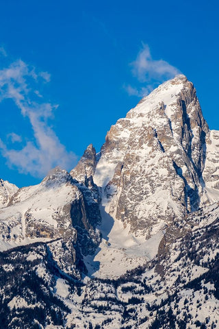 USA- Wyoming- Grand Teton National Park. Grand Teton peak in winter. Black Ornate Wood Framed Art Print with Double Matting by Jaynes Gallery