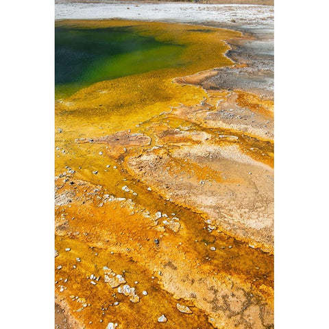 USA-Wyoming-Yellowstone National Park-Black Sand Basin-Emerald Pool-Green pool with yellow thermopi Black Modern Wood Framed Art Print by Hopkins, Cindy Miller