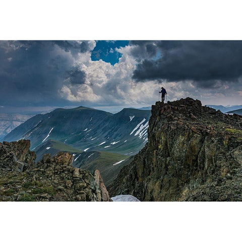 Male climber on ridge-Absaroka Mountains near Cody and Meeteetse-Wyoming-Washakie Wilderness Gold Ornate Wood Framed Art Print with Double Matting by Garber, Howie