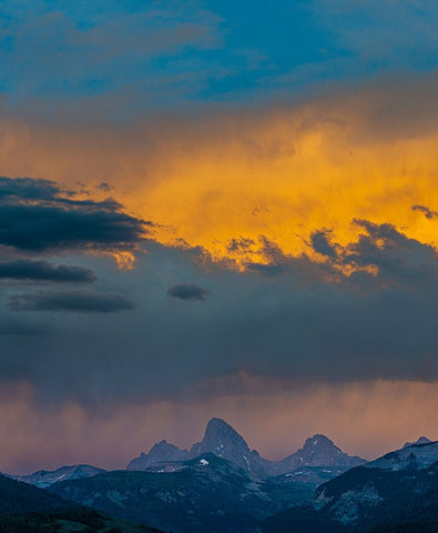USA-Wyoming-Dramatic sky at sunset over Grand Teton-west side of Teton Mountains Black Ornate Wood Framed Art Print with Double Matting by Garber, Howie