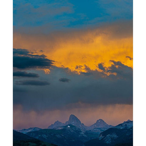 USA-Wyoming-Dramatic sky at sunset over Grand Teton-west side of Teton Mountains Gold Ornate Wood Framed Art Print with Double Matting by Garber, Howie