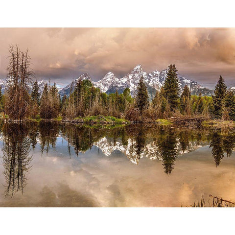 Schwabacher Landing-Tetons-Wyoming Gold Ornate Wood Framed Art Print with Double Matting by Ford, John