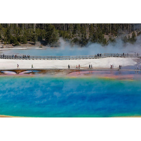 Yellowstone National Park-USA-Wyoming Grand Prismatic Spring with tourist Black Modern Wood Framed Art Print by Sienda, Jolly