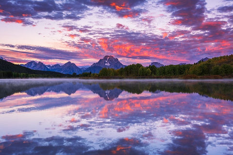 Dawn light over the Tetons from Oxbow Bend-Grand Teton National Park-Wyoming-USA Black Ornate Wood Framed Art Print with Double Matting by Bishop, Russ