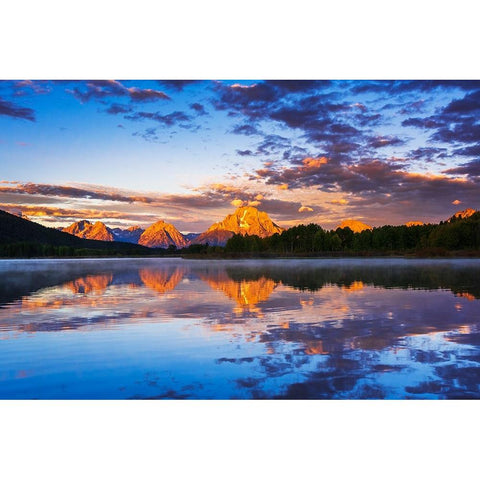 Dawn light over the Tetons from Oxbow Bend-Grand Teton National Park-Wyoming-USA White Modern Wood Framed Art Print by Bishop, Russ