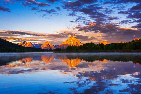 Dawn light over the Tetons from Oxbow Bend-Grand Teton National Park-Wyoming-USA White Modern Wood Framed Art Print with Double Matting by Bishop, Russ
