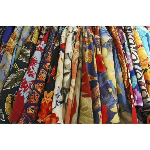 USA, Closet full of aloha shirts on hangers Black Modern Wood Framed Art Print with Double Matting by Terrill, Steve