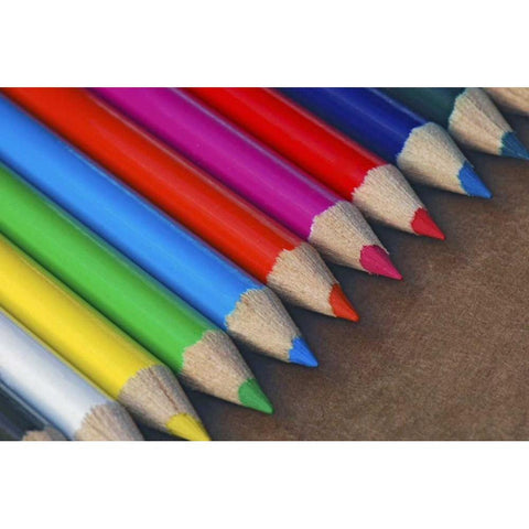 USA, Row of multicolored pencils on paper Black Modern Wood Framed Art Print with Double Matting by Terrill, Steve