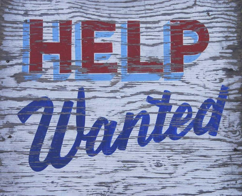 Weathered help-wanted sign White Modern Wood Framed Art Print with Double Matting by Terrill, Steve