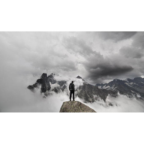 In The Clouds Black Modern Wood Framed Art Print with Double Matting by Michal