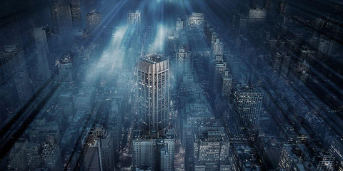 Nyc Blue Impact Black Ornate Wood Framed Art Print with Double Matting by Londal, Leif