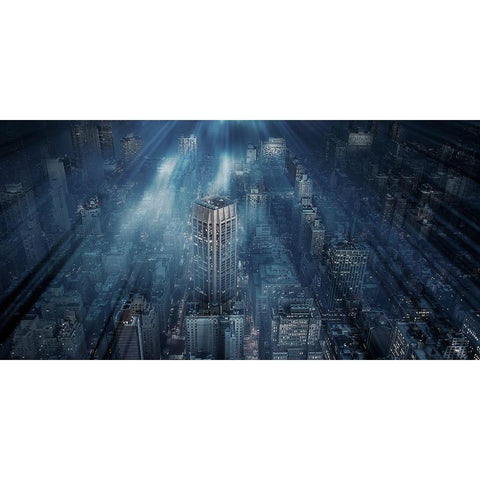 Nyc Blue Impact White Modern Wood Framed Art Print by Londal, Leif