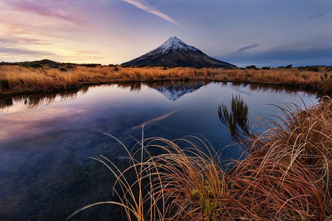 Mount Taranaki: Morning Breeze Black Ornate Wood Framed Art Print with Double Matting by Zhang, Yan