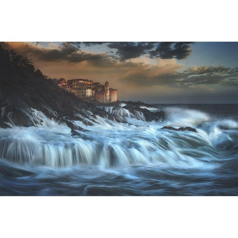 Tellaro Water Fall Black Modern Wood Framed Art Print with Double Matting by Lazzarotti, Paolo