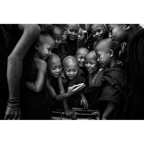 Happy Faces Black Modern Wood Framed Art Print by Song, Gunarto