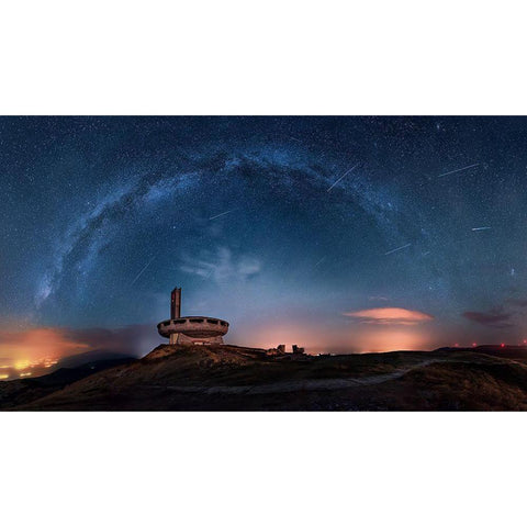 Perseids Over Buzludzha Black Modern Wood Framed Art Print with Double Matting by Asanov, Ruslan