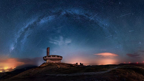 Perseids Over Buzludzha White Modern Wood Framed Art Print with Double Matting by Asanov, Ruslan