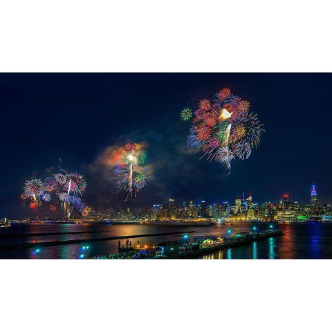 Celebration Of Independence Day In Nyc Black Modern Wood Framed Art Print with Double Matting by Zhu, Hua