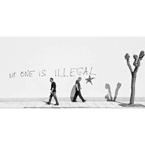 No One Is Illegal Black Modern Wood Framed Art Print with Double Matting by Sander, Martin