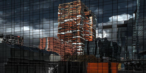 Puzzle Reflection White Modern Wood Framed Art Print with Double Matting by Claes, Gilbert