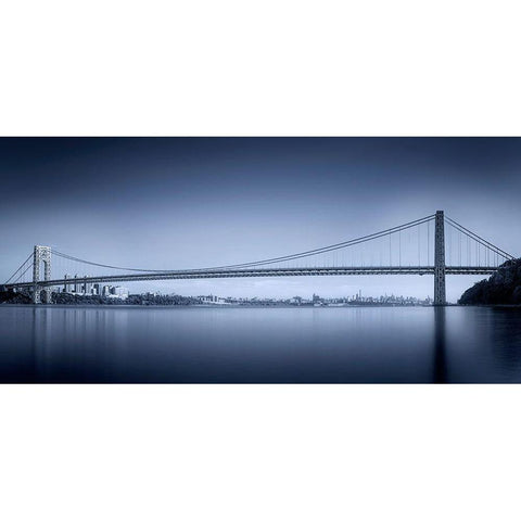 George Washington Bridge Black Modern Wood Framed Art Print with Double Matting by Menghuailin