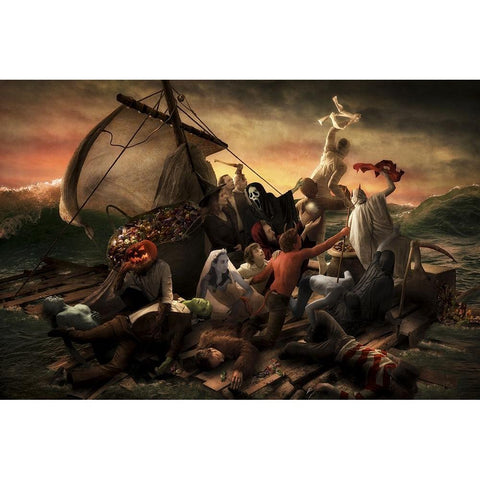 The Raft Of Halloween White Modern Wood Framed Art Print by Kiciak, Christophe