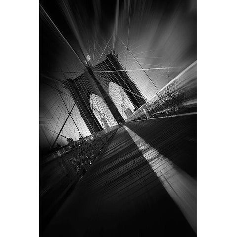 Brooklyn Bridge White Modern Wood Framed Art Print by Del Grosso, Sebastien