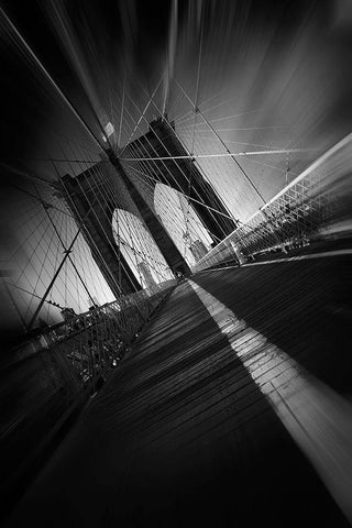 Brooklyn Bridge White Modern Wood Framed Art Print with Double Matting by Del Grosso, Sebastien