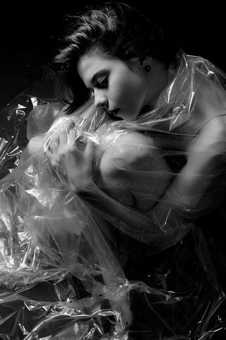 Blind Smoke White Modern Wood Framed Art Print with Double Matting by Mest, Olga