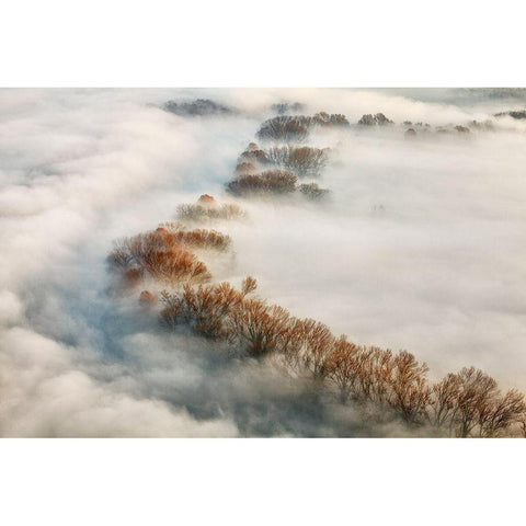 Foggy Valley Black Modern Wood Framed Art Print with Double Matting by Carozzi, Fiorenzo