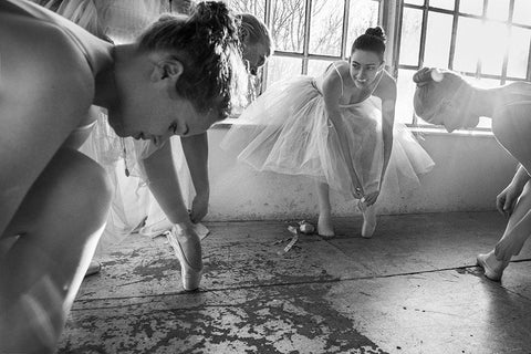 Ballet Dancers Preparation... White Modern Wood Framed Art Print with Double Matting by Muller Photography, Peter