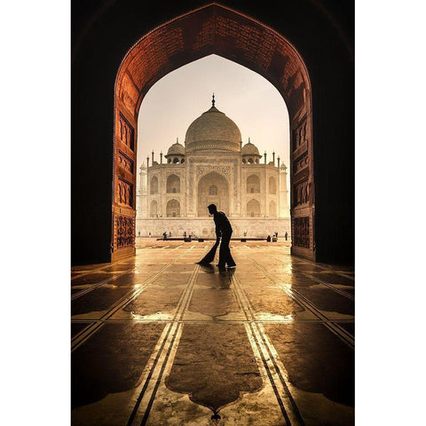 Taj Mahal Cleaner Black Modern Wood Framed Art Print with Double Matting by Stranak, Pavol