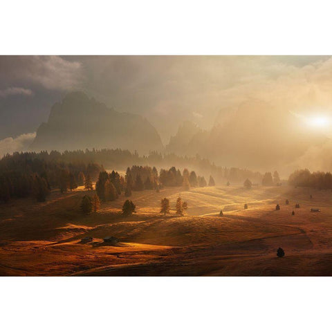 Morning On Alpine Meadow Black Modern Wood Framed Art Print by Rericha, Daniel