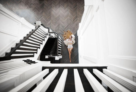 Falling Angle Black Ornate Wood Framed Art Print with Double Matting by Rozenzvig, Carmit