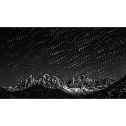 Starfall In The Dolomites White Modern Wood Framed Art Print by Shcherbina, Valeriy