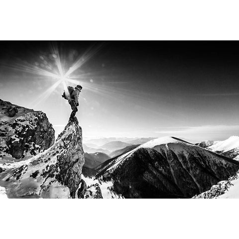 Life At The Top Black Modern Wood Framed Art Print by Krivosik, Marian