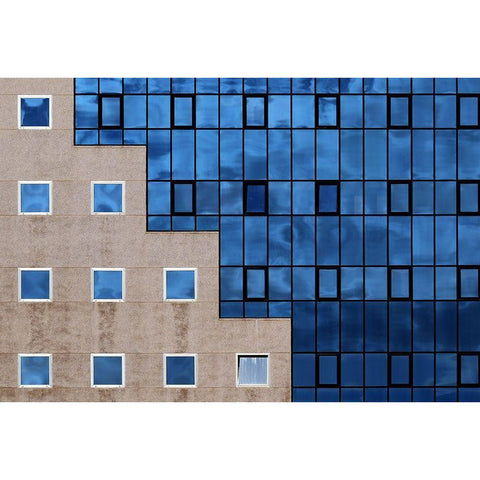 Blue Windows White Modern Wood Framed Art Print by Hawerkamp, Hans-Wolfgang