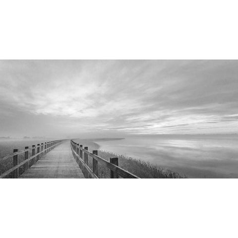 The Long Wooden Footbridge. Black Modern Wood Framed Art Print by Londal, Leif