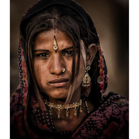 Gypsy Girl Black Modern Wood Framed Art Print by Stranak, Pavol