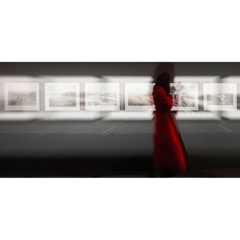 The Woman With The Red Coat Black Modern Wood Framed Art Print with Double Matting by Bartagnan