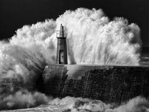 The Lighthouse White Modern Wood Framed Art Print with Double Matting by Garcia Bernardo, Alejandro