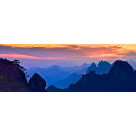 Sanqing Mountain Sunset Black Modern Wood Framed Art Print by Xu, Mei