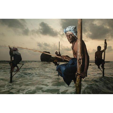 The Stilt Fisherman. Gold Ornate Wood Framed Art Print with Double Matting by Bruno, Giacomo