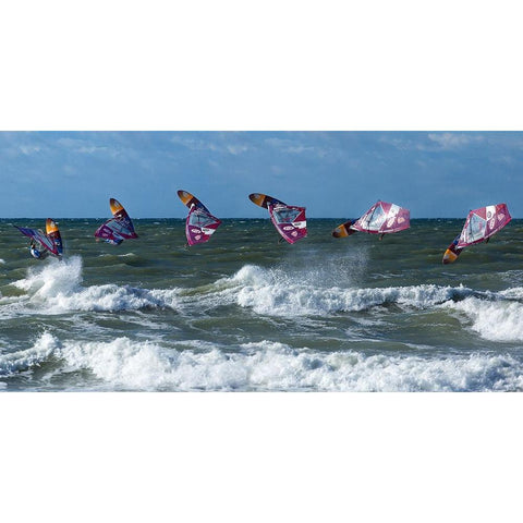 Surfer Jump Black Modern Wood Framed Art Print with Double Matting by Londal, Leif