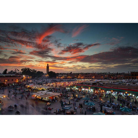 Sunset Over Jemaa Le Fnaa Square In Marrakech-Morocco Gold Ornate Wood Framed Art Print with Double Matting by Mirica, Dan