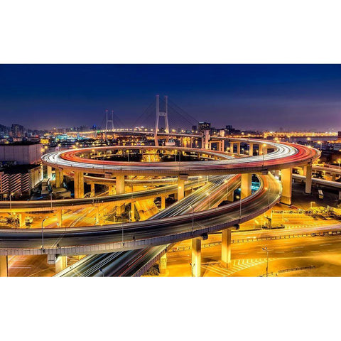 Nanpu Bridge Gold Ornate Wood Framed Art Print with Double Matting by Zhu, Hua