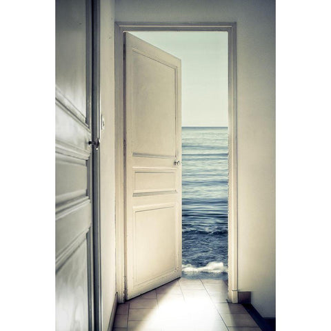 Behind The Door White Modern Wood Framed Art Print by Marcel, Christian