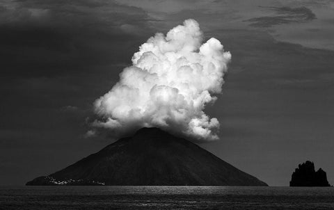 Stromboli Eruption Black Ornate Wood Framed Art Print with Double Matting by Hawerkamp, Hans-Wolfgang